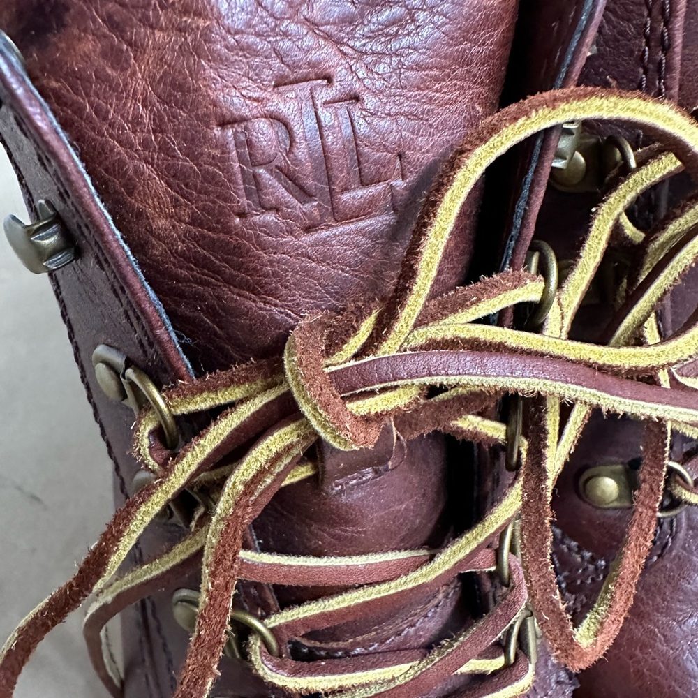 Ralph Lauren Brown Leather Lace-Up Boots with Yellow Laces - Picture 7 of 7